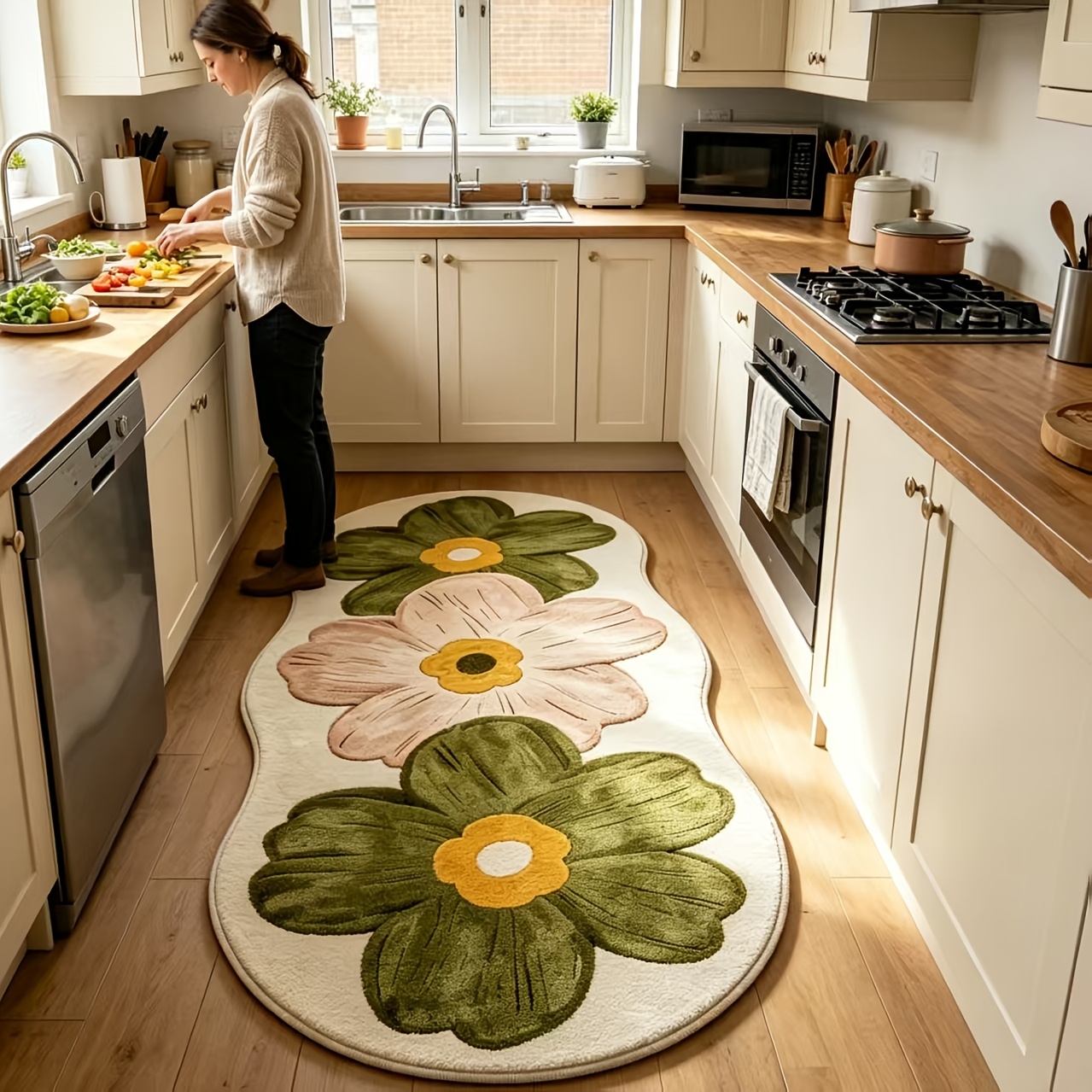 TEMU 1000g Non-slip Luxury Floral Plush Rug, Rubber Non-slip Backing, Soft And Comfortable, Water Absorbent, Machine Washable And Easy To . Perfect
