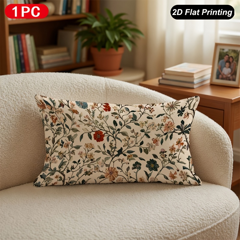 TEMU 2D - 1 de almohada lumbar con impresión 2D, diseño floral vintage, para interior y exterior, decoración de interiores de granja, dormitorio, ,
