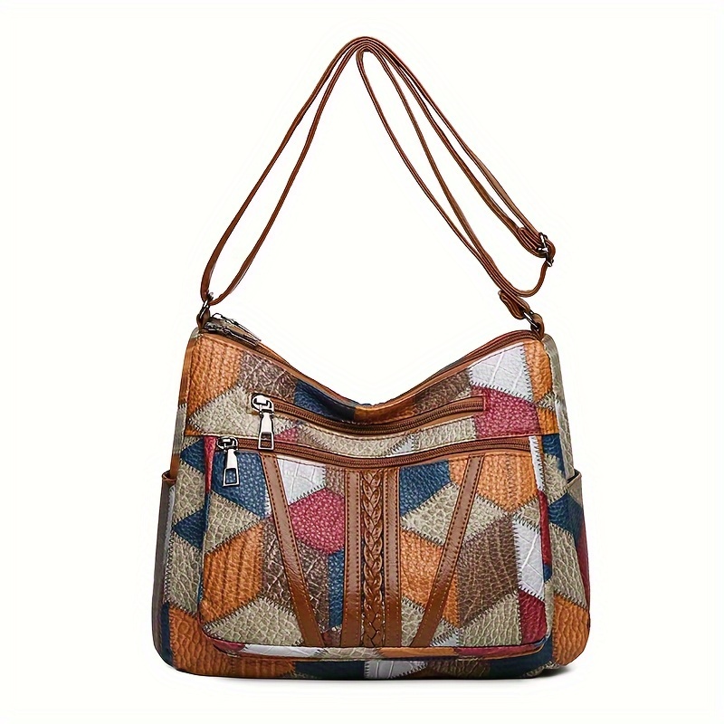 

Women's Fashion Patchwork Shoulder Bag, Large Capacity Multifunctional Hobo Bag With Adjustable Strap