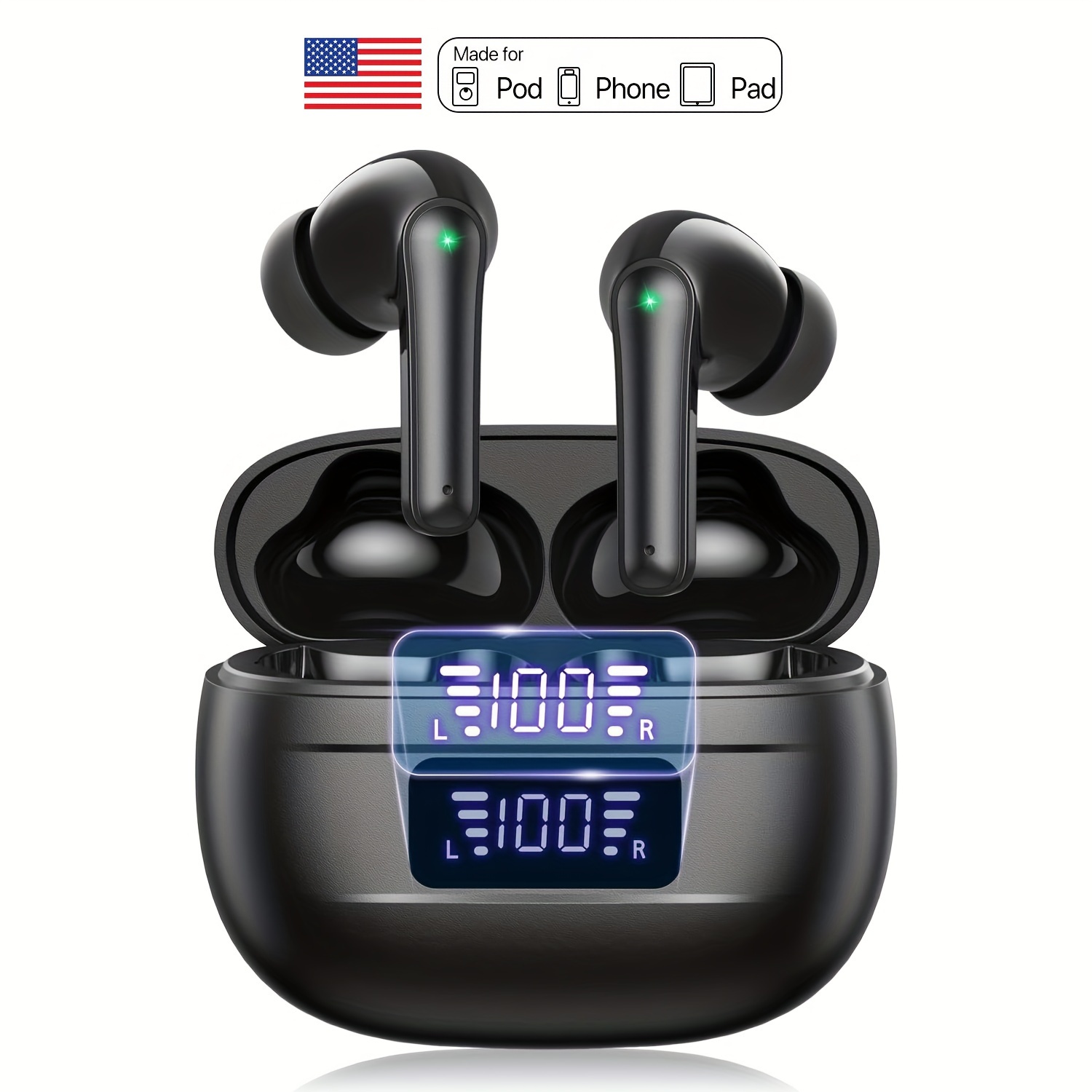 

Wireless Earbuds 36hrs Playback Noise Cancellation Clear Calls Ear Buds Power Display Protable Charging Case Light Weight Earphones