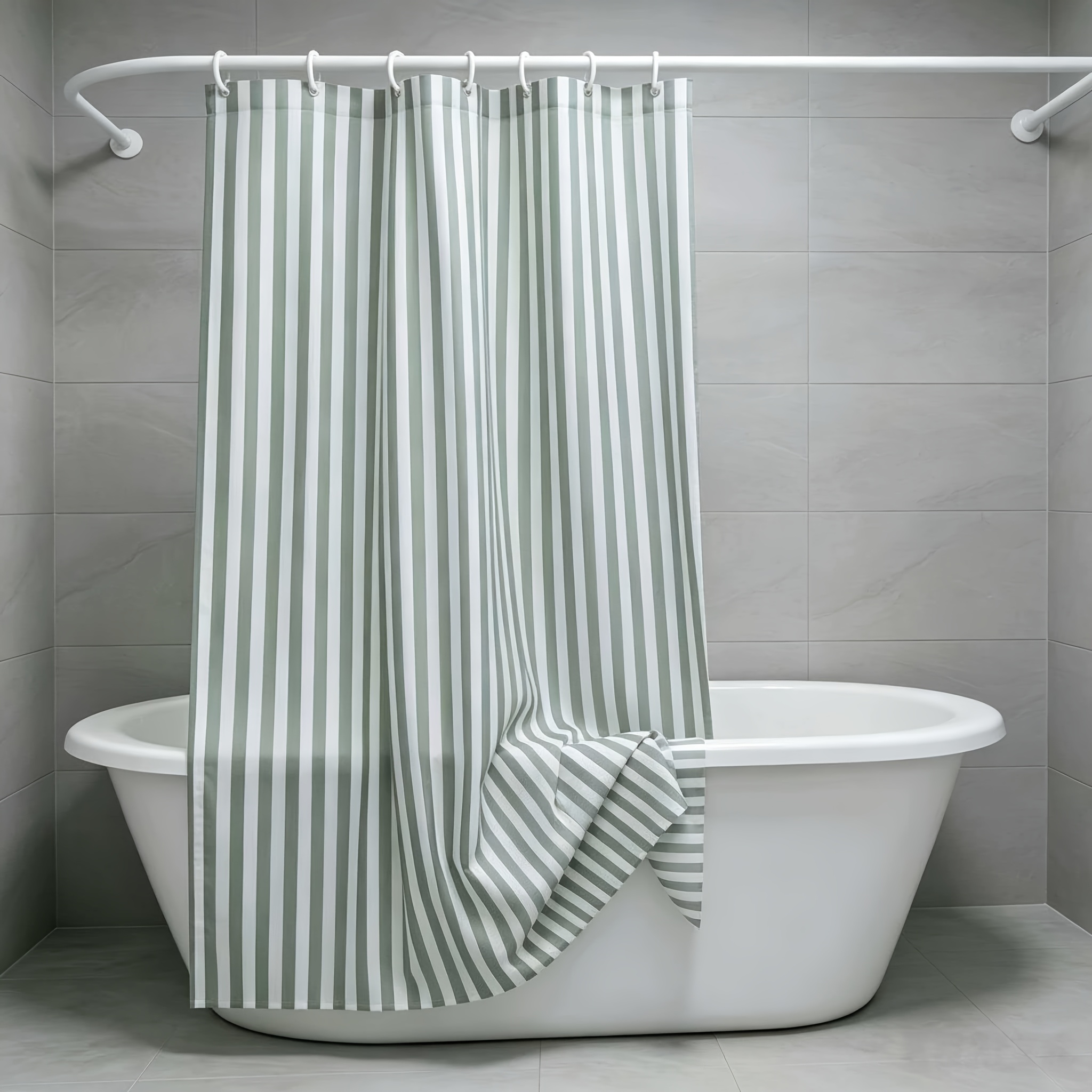 TEMU 1 rideau de douche à rayures vertes, rideau de salle de bain, rideau de décoration intérieure, crochets inclus