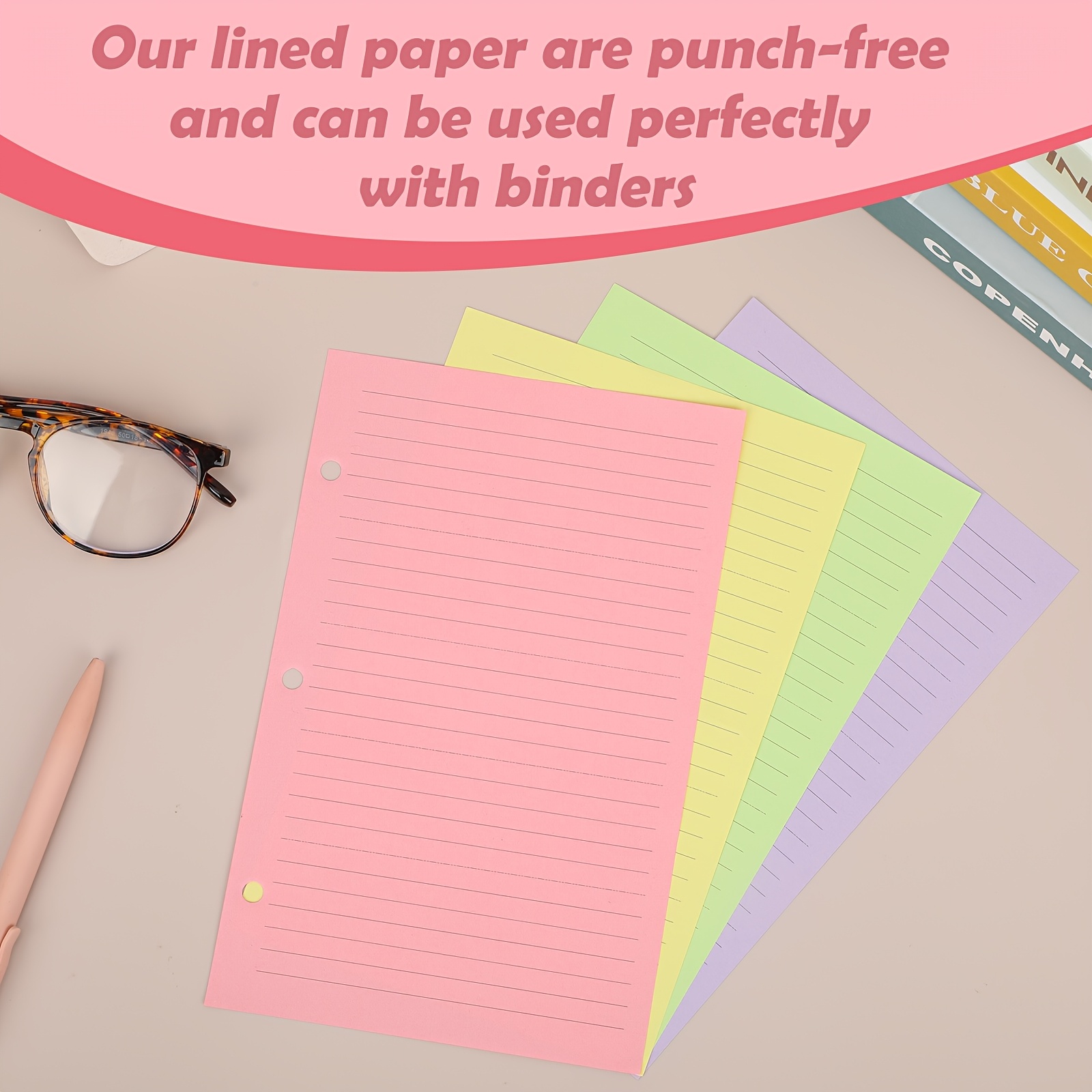 400 Sheets Colored Loose Leaf Paper – 5.5 X 8.5 Inches Wide Ruled, 3-Hole Punched, 4 Pastel Colors For School & Office