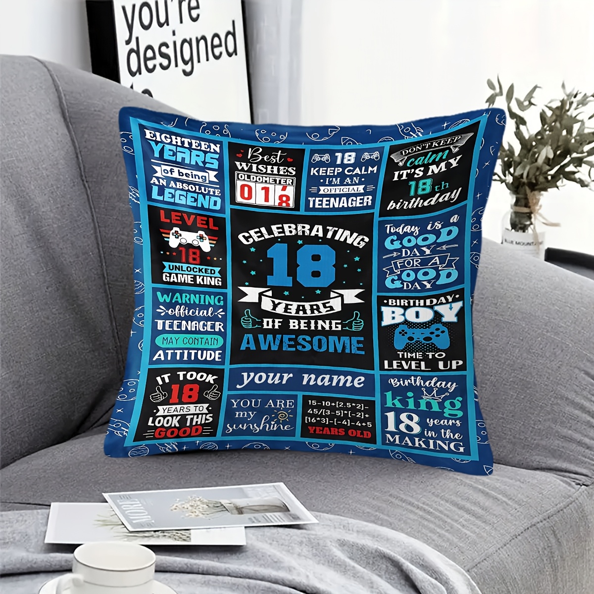 TEMU 1pc Personalized Text Custom 18th Birthday Pillowcase, Pillow Cover, Sofa Cushion Cover, Single-sided Print (pillow Insert Not Included) - Ideal