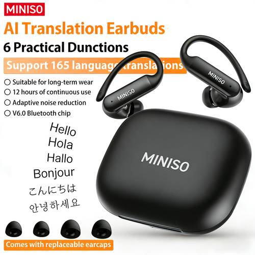 ai translation earbuds wireless open with active noise cancellation supports 165 languages real time translation v6 0 wireless long lightweight touch control ideal for travel and remote work