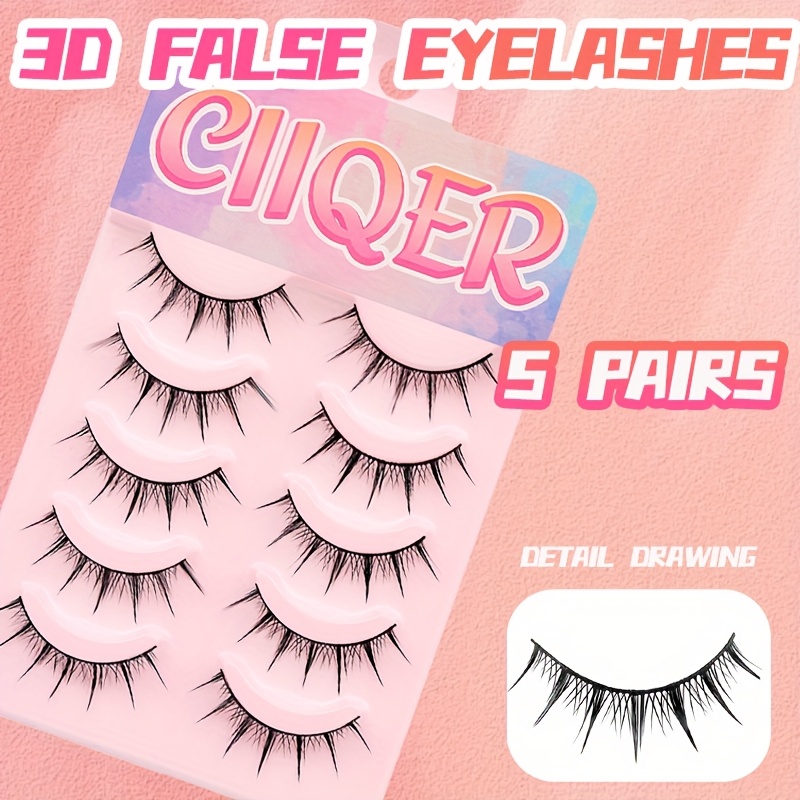 Image of 5 Pairs Of Thin Black Stem False Eyelashes, Natural And Realistic Whole Piece, Easy For Beginners To Use, Convenient To Carry When Going Out