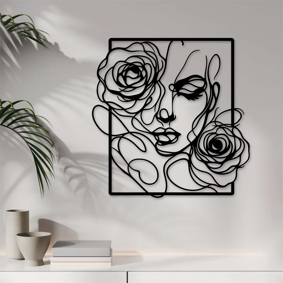 1pc elegant black metal wall art abstract female face with   modern line art aesthetic room decor ideal for salon or   housewarming   gift 15 75x15 51 inches art decor