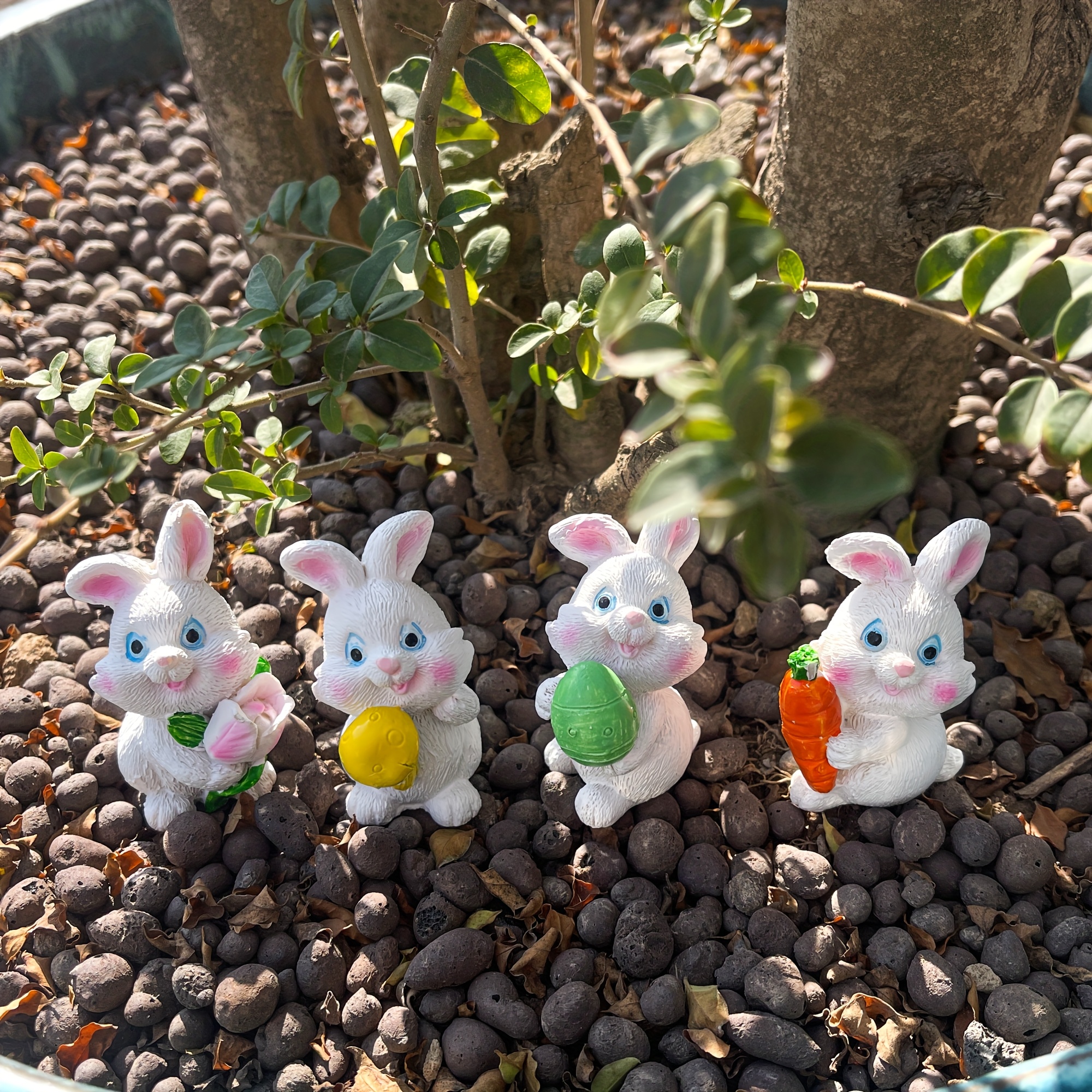 

4pcs Easter Bunny Resin Figurines For Bedroom, Living Room, Office, And Garden Decor