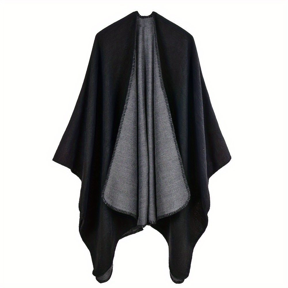 

Autumn/winter Black/grey Double-sided Split Cape, Simple Poncho, Outside Shawl