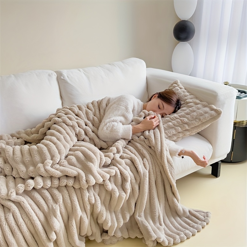 1pc contemporary   fleece throw blanket double layer plush leisure fur soft warm machine washable   cozy blanket for couch bed   ideal for air conditioning   use perfect christmas gift details 2