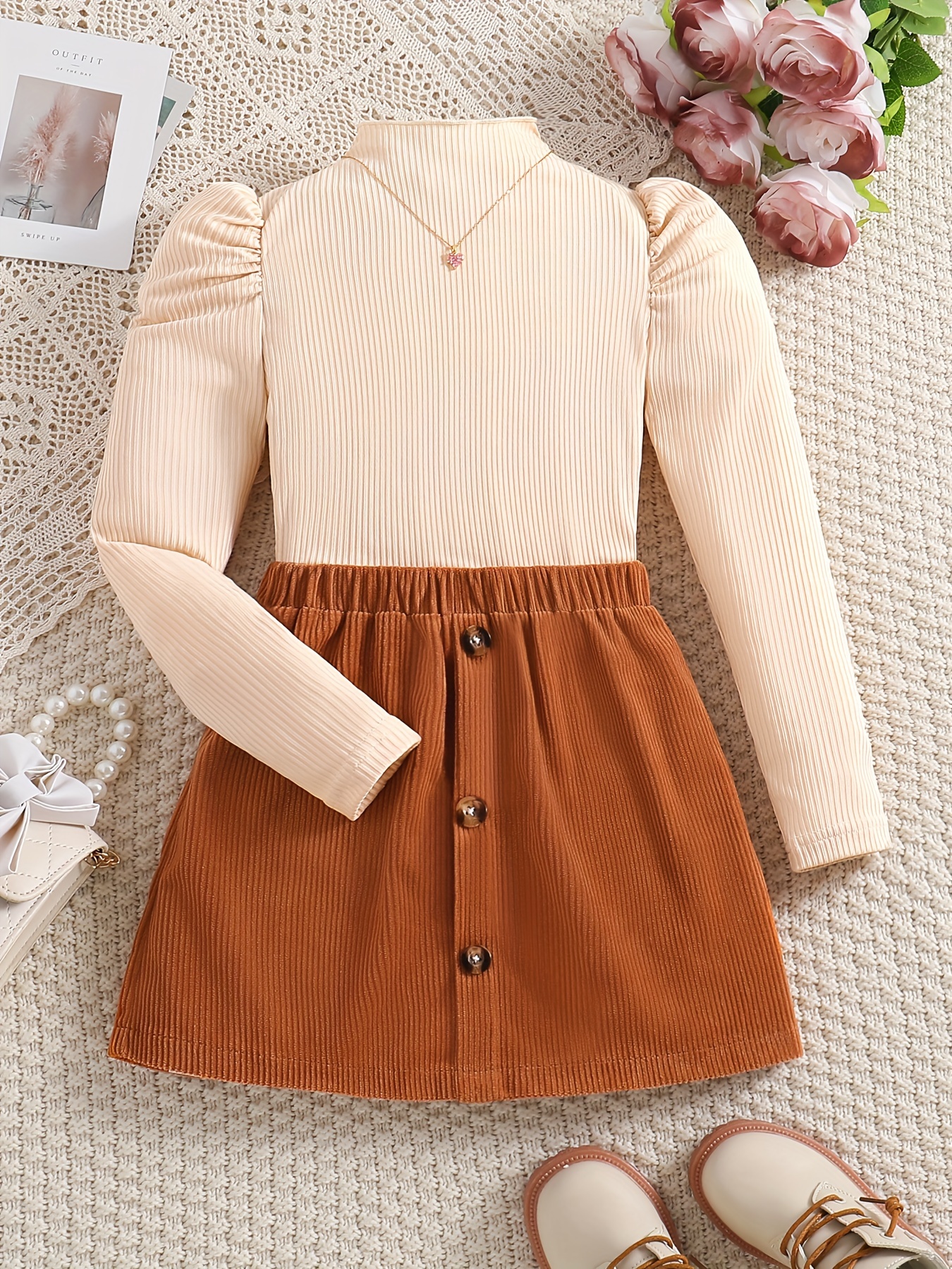 Casual Spring Fall Two piece Set Solid Puff Sleeve Tops - Temu
