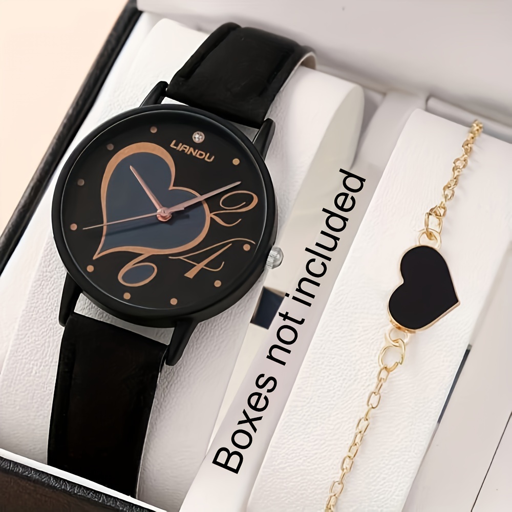 

1pc Casual Round Pointer Quartz Watch Heart Pattern Dial Analog Wristwatch & 1pc Bracelet, Gift For Valentine's Day