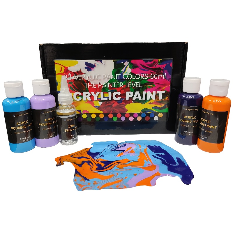 

23-color Acrylic Fluid Paint Set, Pre- Liquid Paint Kit, Beginner Friendly Cellular Diy Art, Includes 30ml Silicone, With 2.03oz (60ml) Bottles, For Canvas, Paper, Rock, Surfaces