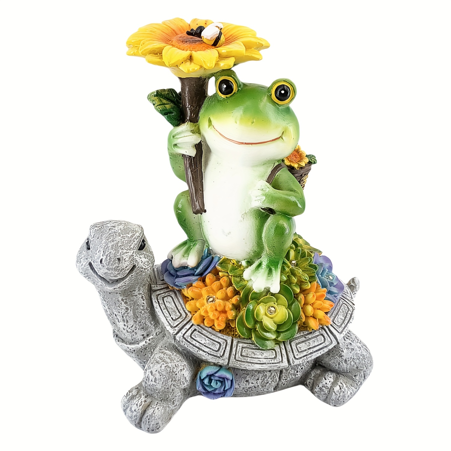 TEMU & Frog Garden Statue Fairy Swimming Pool Decor, Ip44 Resin Animal Figurine Garden Light With Led Sunflower, Outdoor Decor For Patio Front Porch