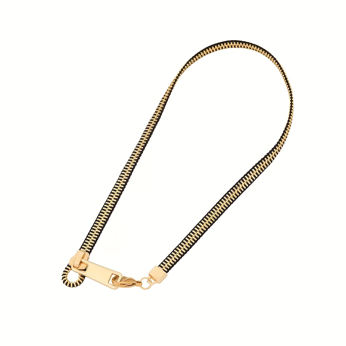 TEMU Popular Zipper Stainless Steel Necklace With Customized Personalized Text, Golden Silvery Hip-hop Fashion Jewelry, Adjustable Zipper Necklace,