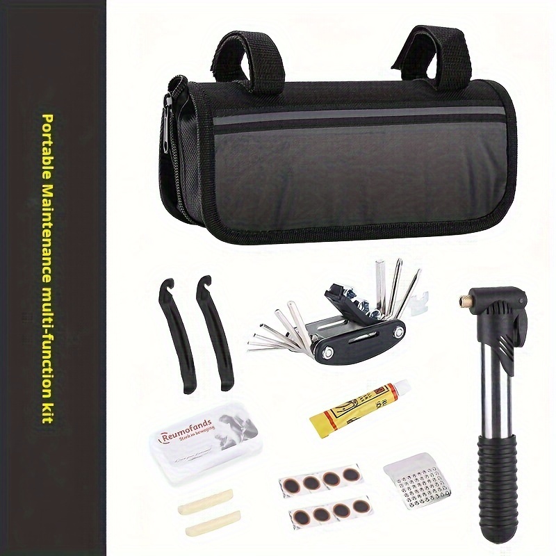 

Portable Bike Repair Kit With Pump - Complete Tire Fixing & Maintenance Tools For Camping And Travel, Durable Pp Material