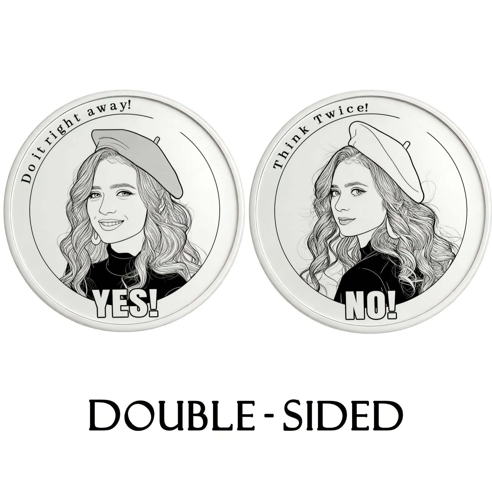 TEMU Personalized Picture Decision Coin, Double-sided Printing - Custom Photo To Line Art, Golden/silvery Large Coin - 2 Styles Available, Fun