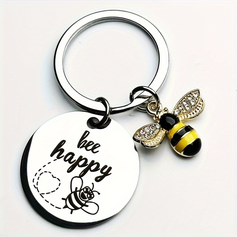 изображение предмета 1 брелок быть счастливой пчелой | вдохновляющий подарок из нержавеющей стали для женщин, мамы, дочери, сына, племянницы, племянника, друзей -   подходит для дней рождения, рождества, выпускного - распространяйте   и радость