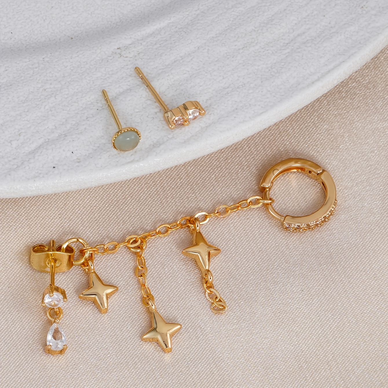E-shop 3er-Set Damenmode Ohrstecker, Elegante Damen Cubic Zirkonia Tropfen Ohrringe Vierpunktstern Anhänger Quastenkette, Party Musikfestival Date