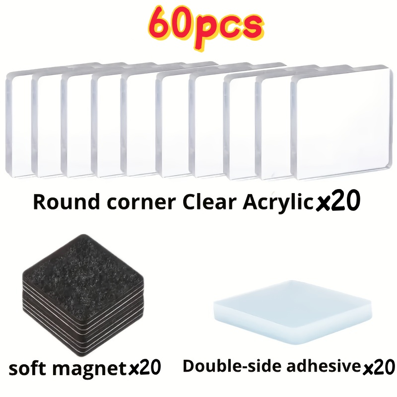 TEMU Kit de imanes de nevera acrílicos transparentes hechos a - Láminas acrílicas, almohadillas adhesivas, imanes suaves, imanes de nevera hechos a ,