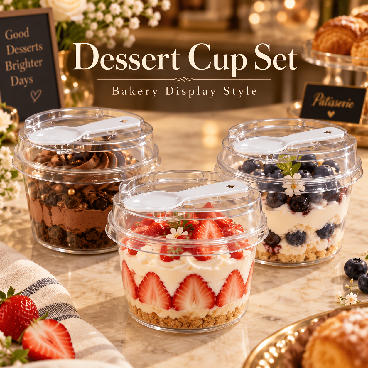 TEMU 58-set Dessert Cups With Lids And Spoons, (58pcs Base And 58pcs Lid And 58pcs Spoon) 150ml Transparent Cake Cup Set, Suitable For Baking Shops,