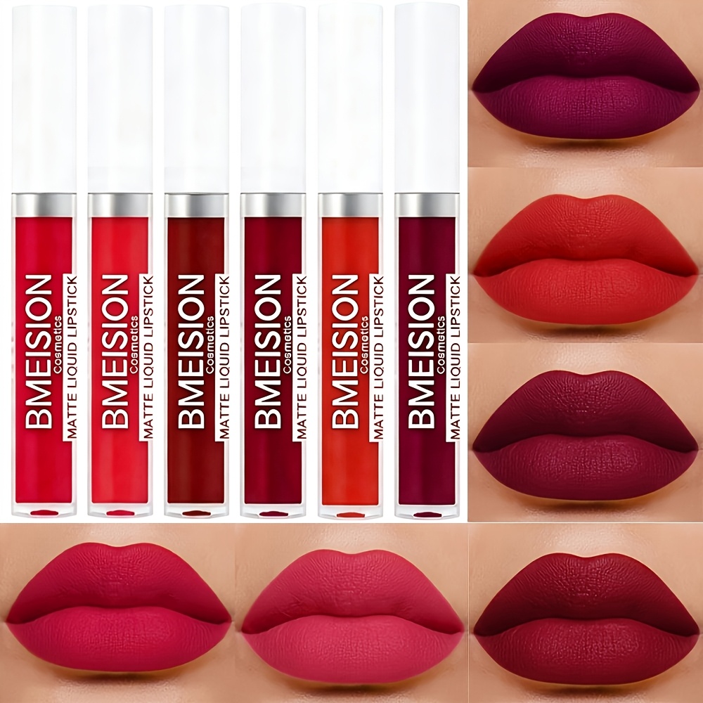 Image of 6pcs Matte Lip Glosses, Waterproof And Long-lasting Non-fading Multicolor Lipsticks, Suitable For Daily Life And Holidays, Christmas