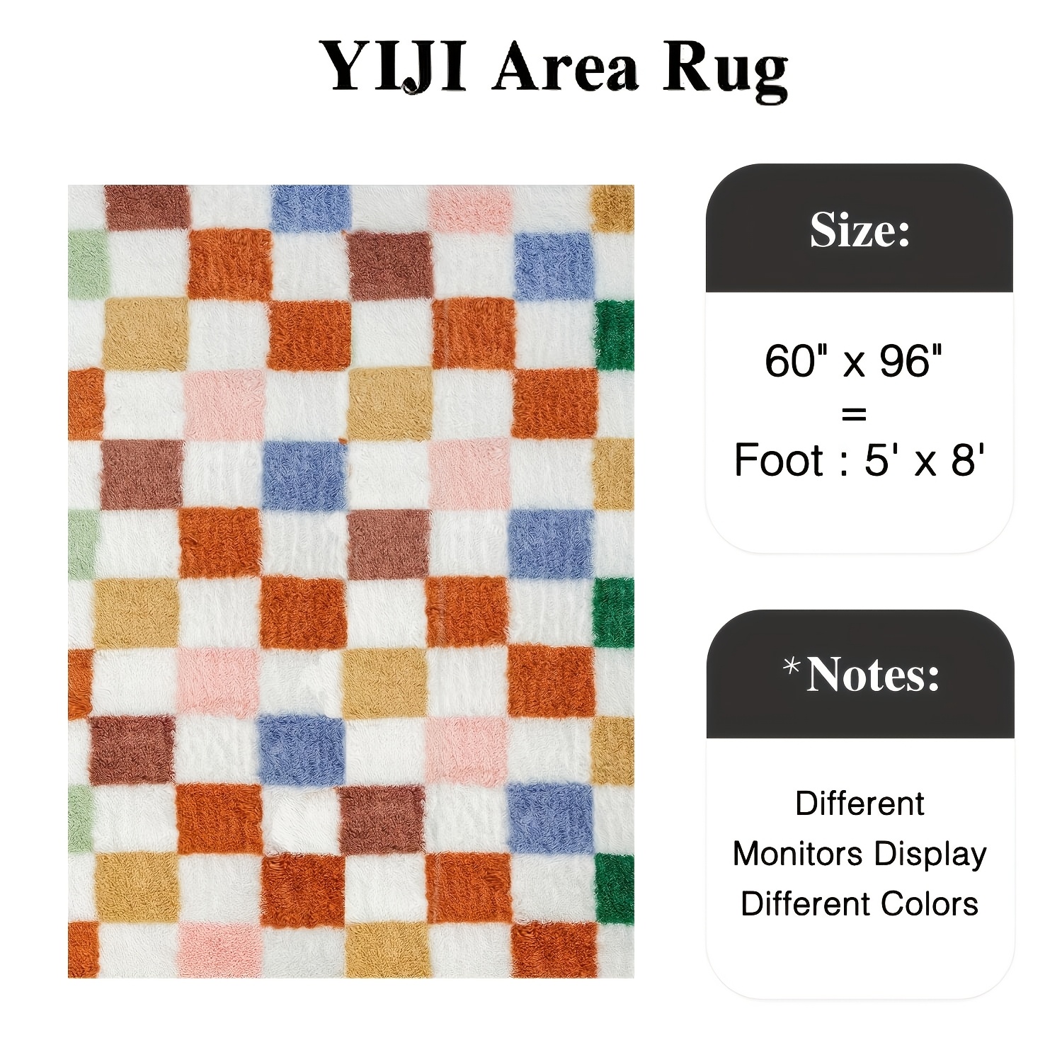 TEMU Extra Large Color Grid Shag Rug - 4x6 5x7 5x8 6x9 8x10 Sizes, Plush Square Carpet For Living Room Bedroom