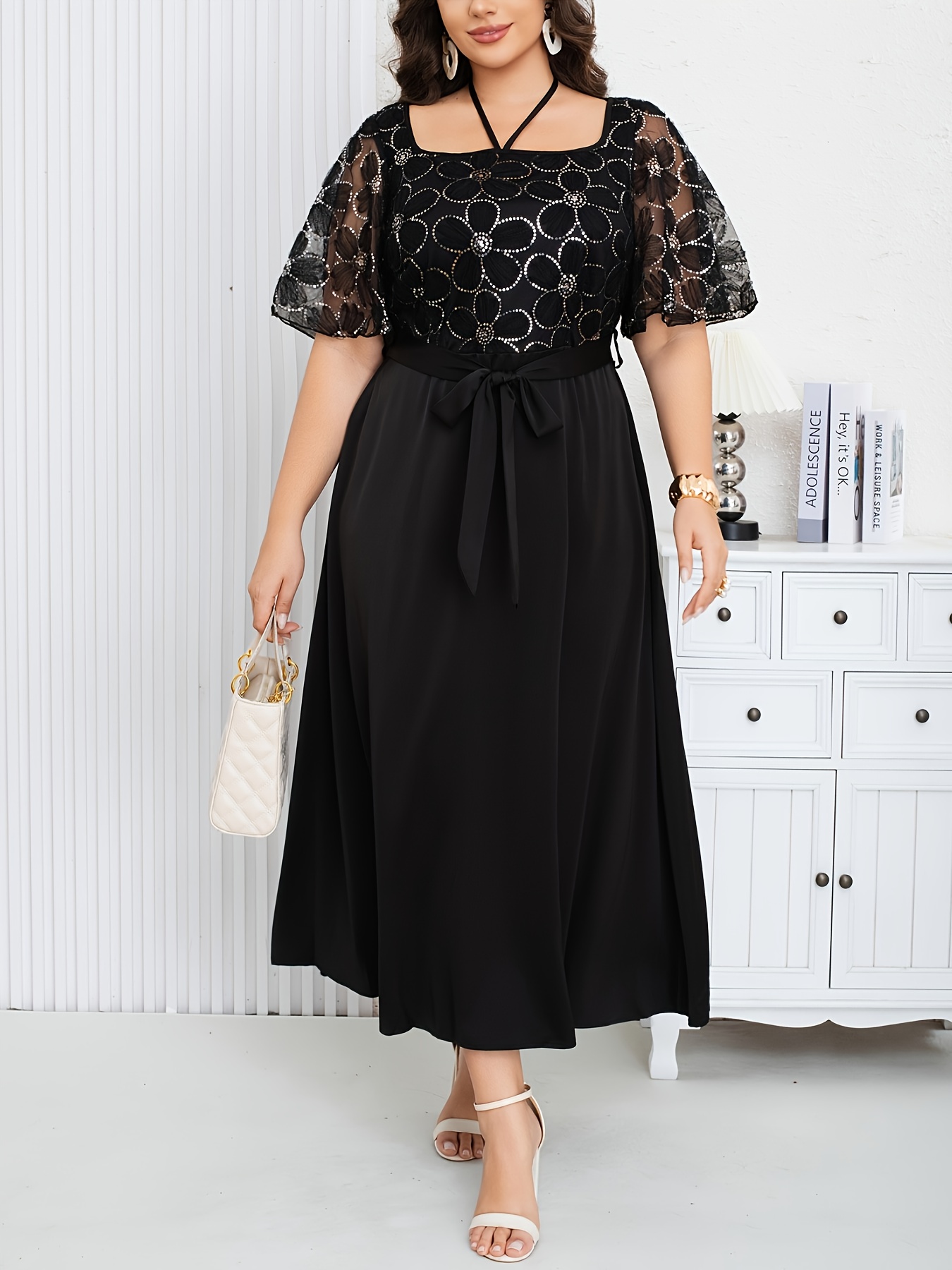 chinese dress ladies Black Swiss Dot Ruffle Sleeve Dress main image 0