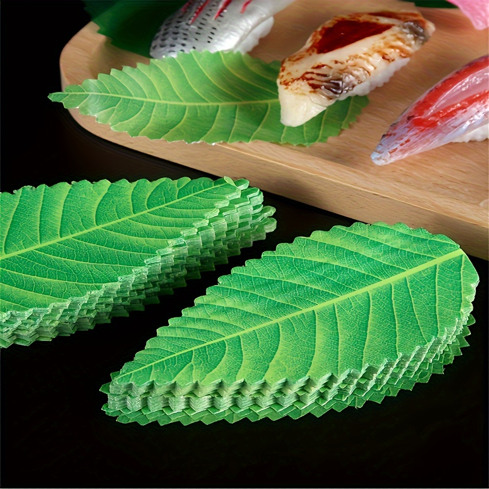 

200pcs Artificial Green Leaves For Japanese Sushi Plate Decoration - Realistic Resin Cuisine Decor, No Battery Required, Parties And Home Decor