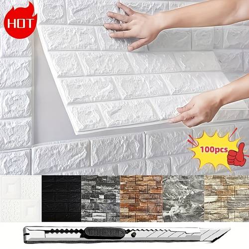 100pcs 3d wall sticker panels diy self foam brick wallpaper waterproof realistic effect ideal for living room bathroom kitchen bedroom decor durable