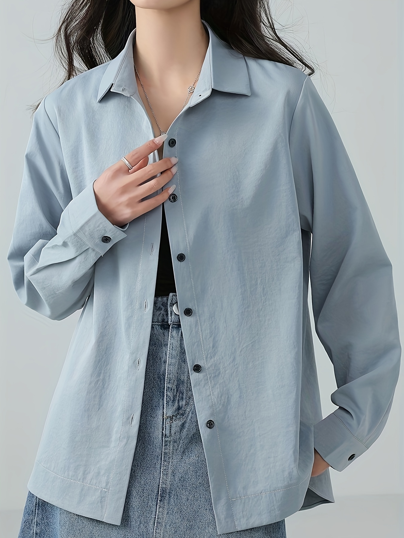 womens oversized korean style shirt jacket collar long Temu Oman