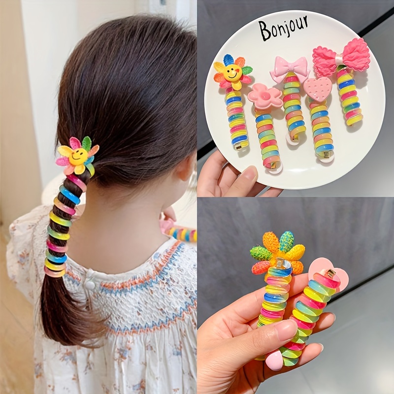 

1/5pcs Girls Phone Wire Hair Ties, Girls Sun Flower Bow Ponytail Holder, Festival Colorful Hair Accessories