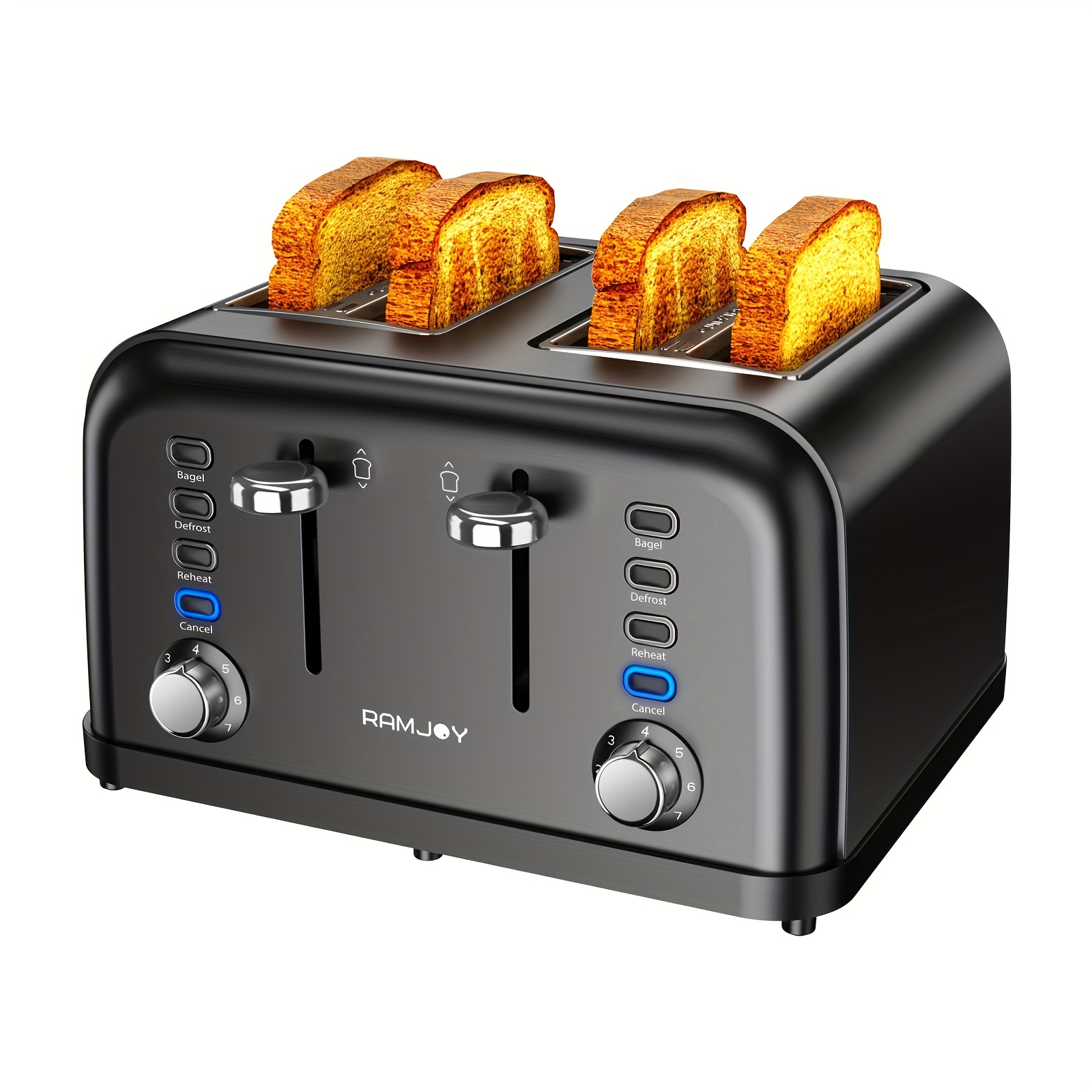 

Toaster 4 Slice, Dual Controls, Extra Wide Slot Toasters For Bagel, Bread, , 7 Shade Settings, 4 Main Functions, Removable Tray, 1500 , Black Stainless Steel