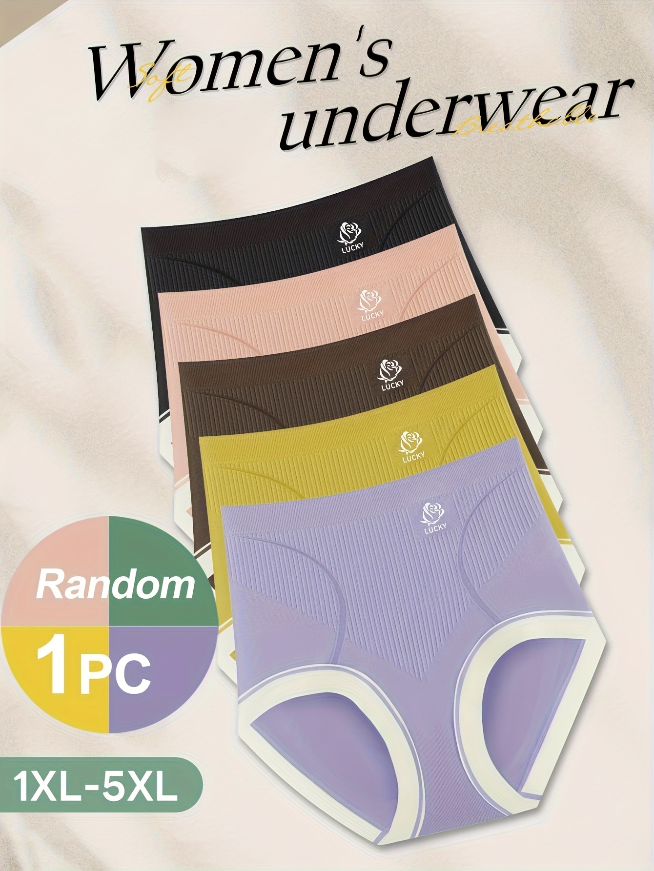 Random Pack of 5 Colors Plus Size High-Waisted Tummy Control Butt Lifting Seamless Panties Women's Underwear Thong