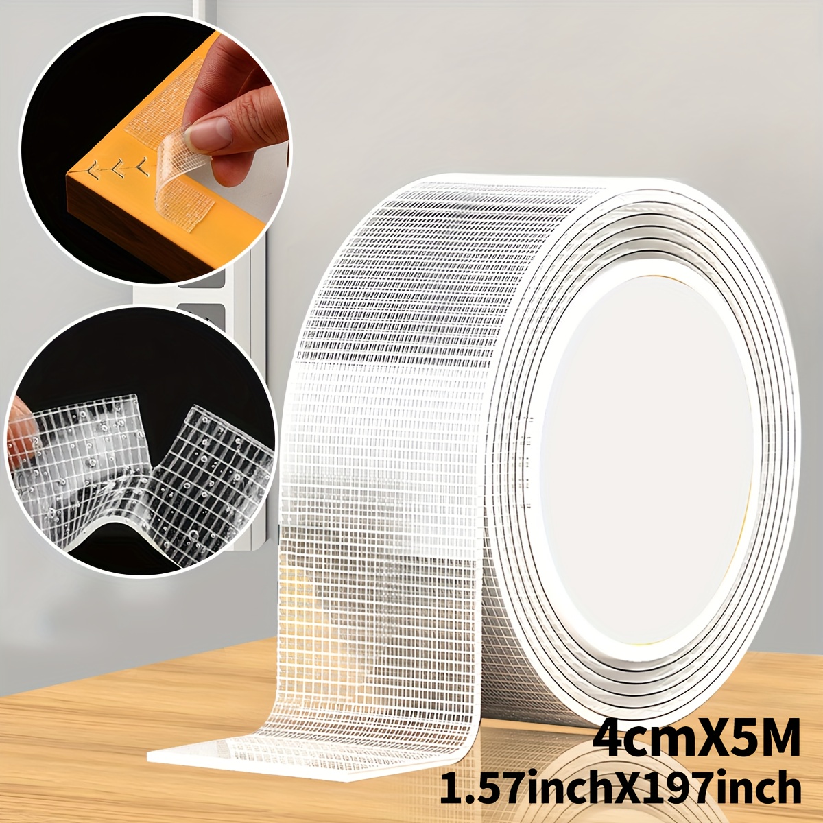 TEMU 5m Nano Double-sided Tape, Super Strong Adhesive Transparent Mesh Tape (width 1/2/3/4/5cm), No Residue, Detachable, Adhesive For Home Office Use
