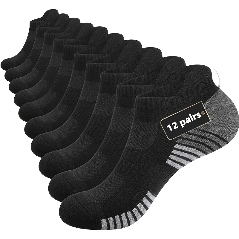 E-shop 12 Paar, Schwarz-Weiße Sportsocken, Herbst Winter Sportsocken, Schweißabsorbierend, Atmungsaktiv, Herrensocken, Damensocken, Freizeitsocken,