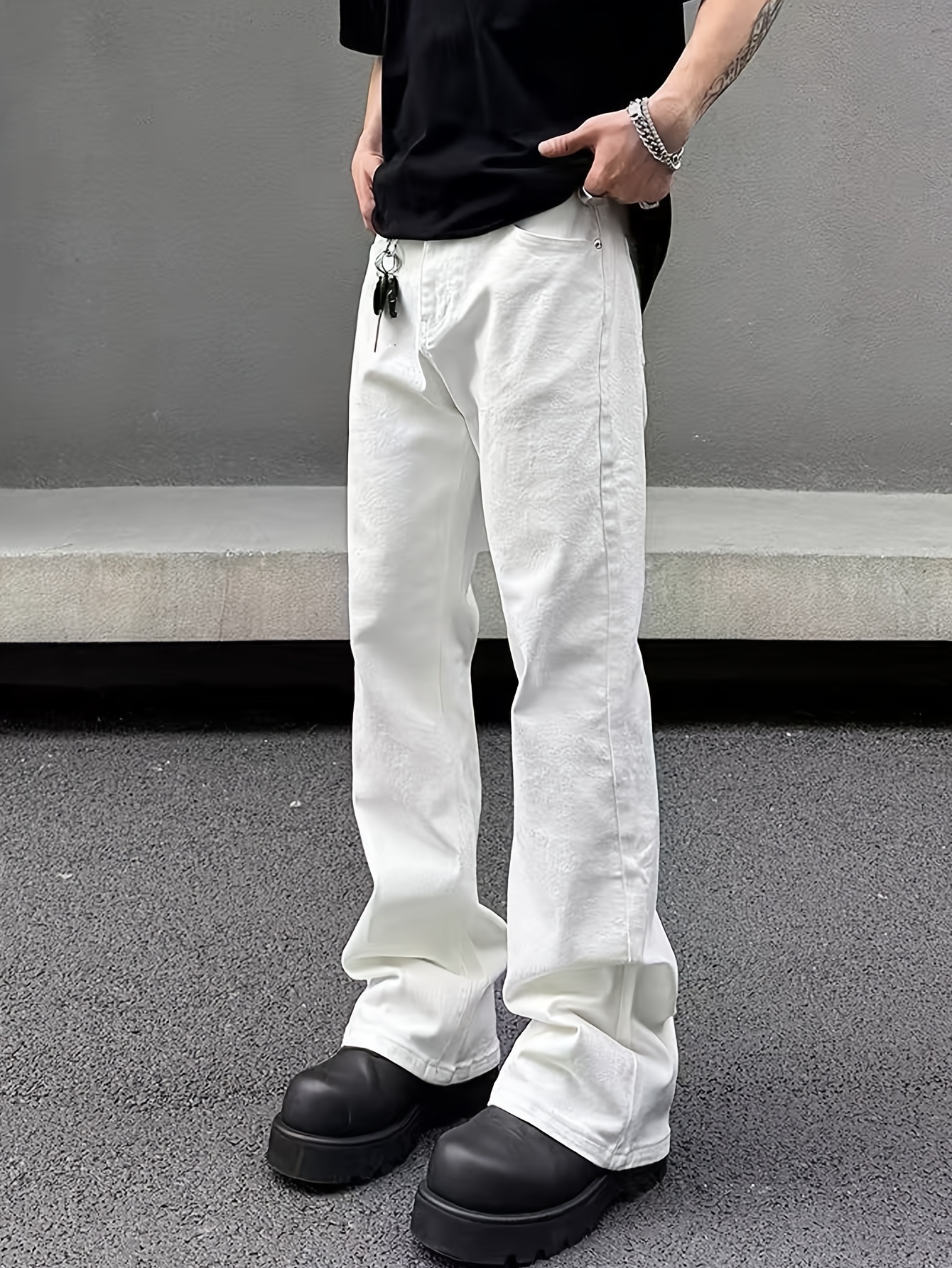 Classic White Washed Jeans Washed Look, Heavy-Duty Non-Stretch Regular  Fit Straight-Leg Pants, Machine Washable Casual Dress Wear (No S