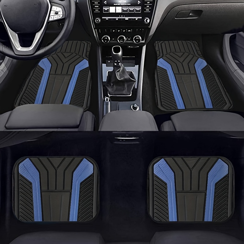 

4pcs Blue Y-pattern Car Floor Mats Set - Absorbent, Non-slip Polyester | Fit For Sedans, & Suvs | Ideal