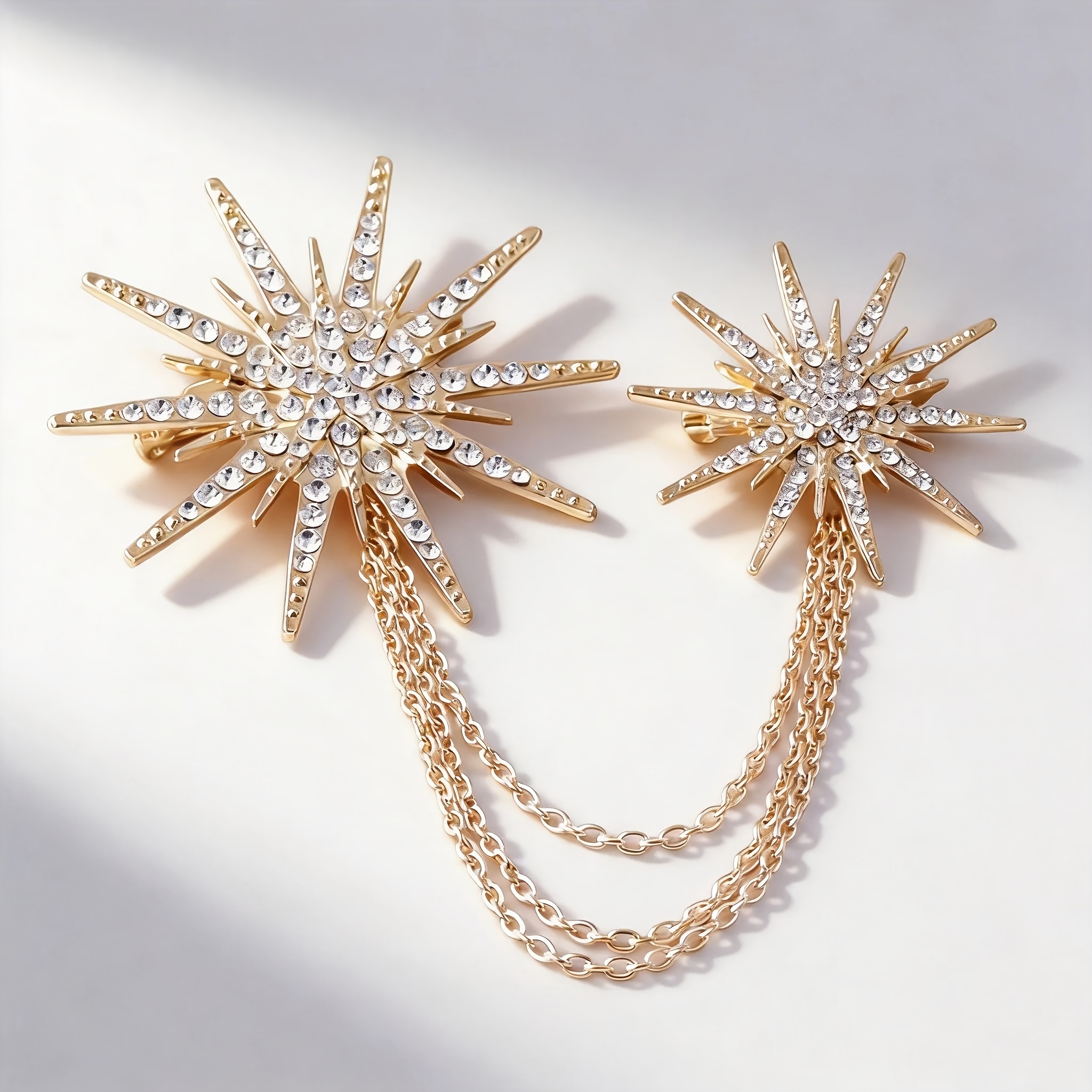 TEMU Fête des Mères Saint-Valentin Cadeau Nouveau Haut de Gamme Chaîne de Strass Gland Étoile Soleil Broche Lumière Luxe Strass Double Étoile Chaîne
