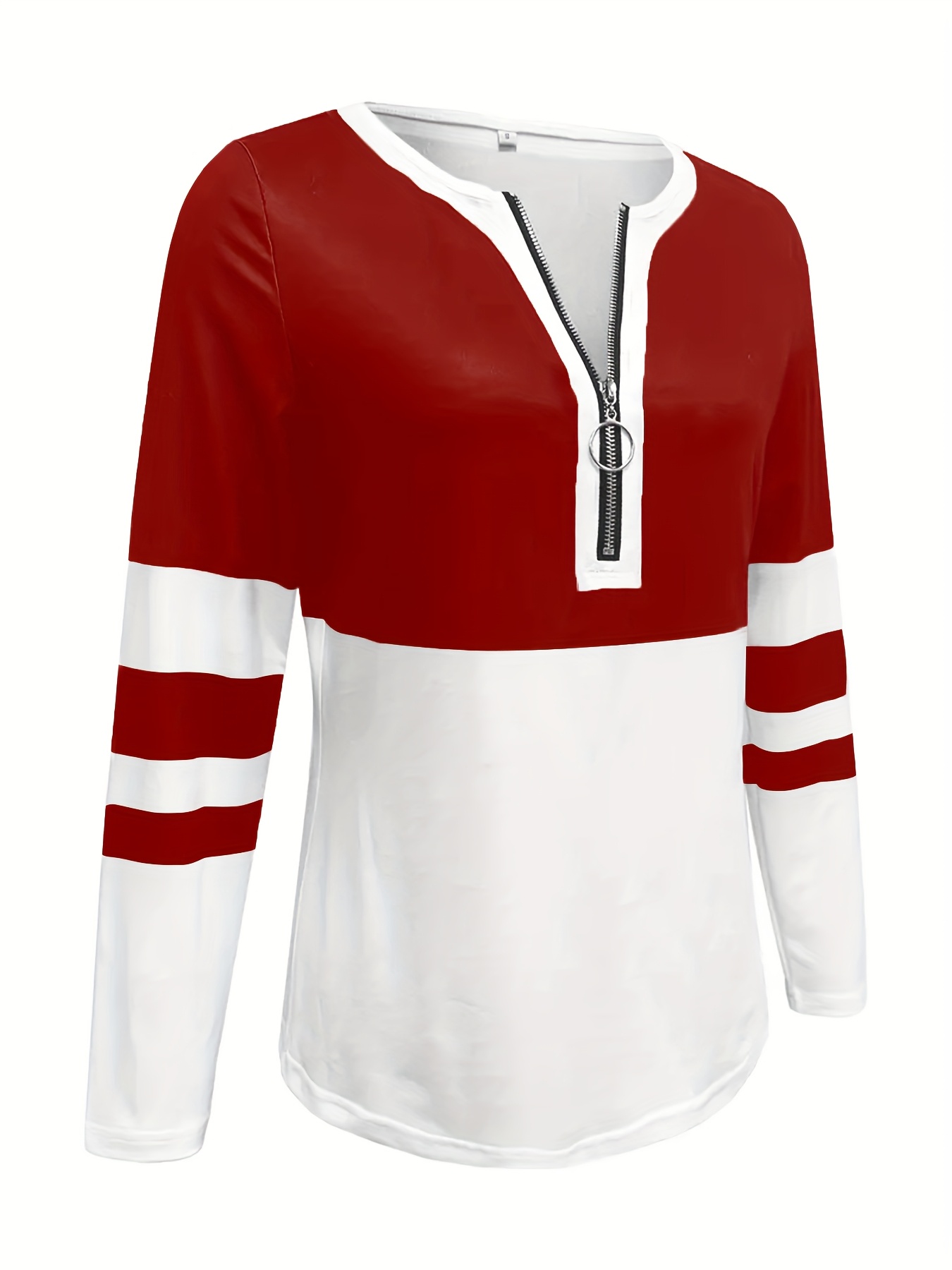 womens   and   block v neck long sleeve t shirt with zipper  l casual yet elegant   spring and fall casual wear   tee zipper   Product details 12