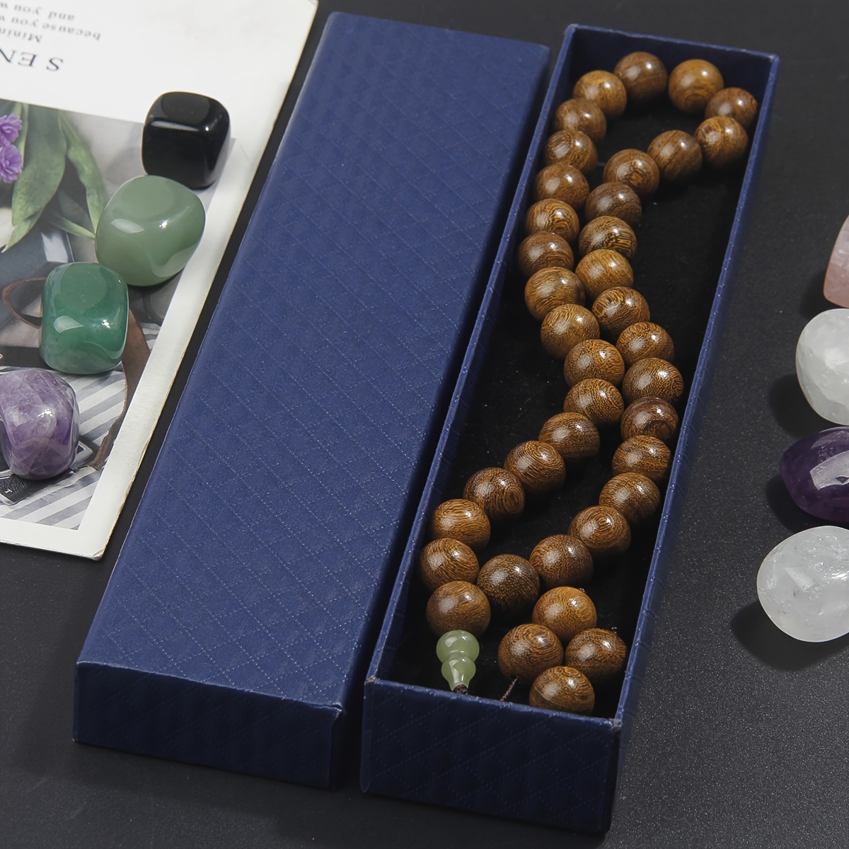 TEMU Handcrafted 33-bead 10mm Amethyst Sandalwood Mala Bracelet, , With An Exquisite Gift Box