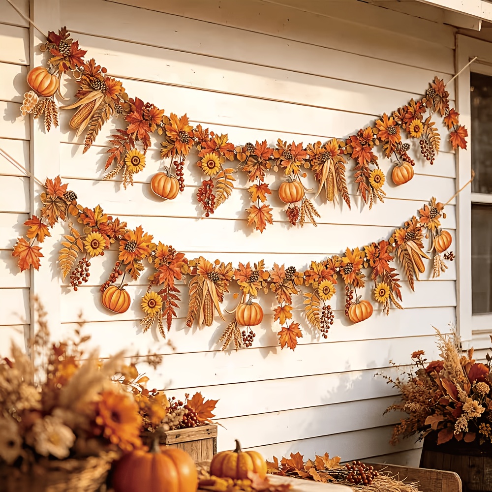 TEMU Bannière à ficelle DIY Récolte d'automne 1/2 lot avec guirlande de citrouille, , feuille d'érable, et - Guirlande de fanions en papier adaptée
