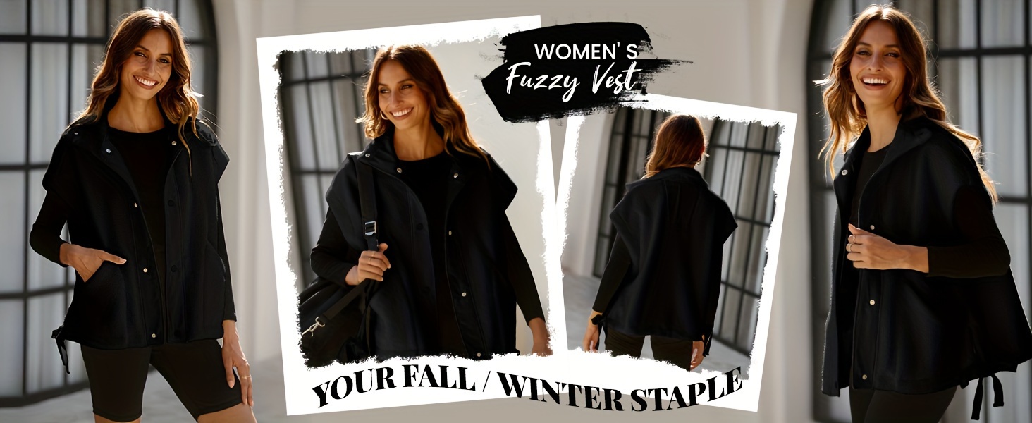 womens cozy fleece vest elegant sleeveless sherpa jacket button warm winter wear with pockets Product details 0