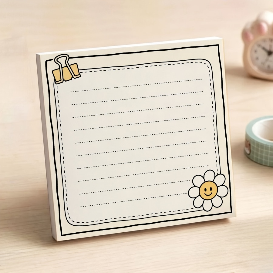 TEMU Non-sticky Cute Daisy Memo Pad, Face Minimalist Notepad, Non-adhesive Tear-off Scratch Pad, For School, Office And Daily Planners.