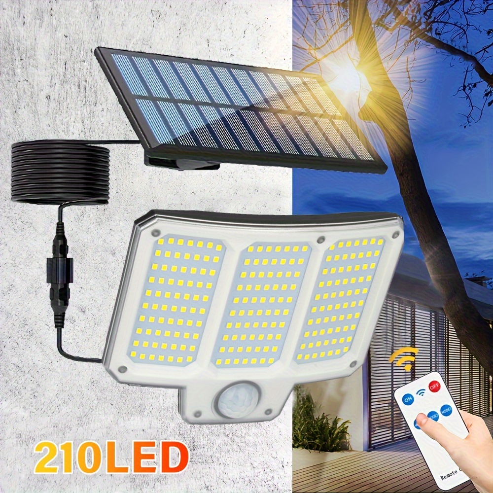 

210 Led Solar Wall Sconce With Motion Sensor - Adjustable Angle, Freestanding Panel, Remote Control, Perfect For Porch, Patio & Camping