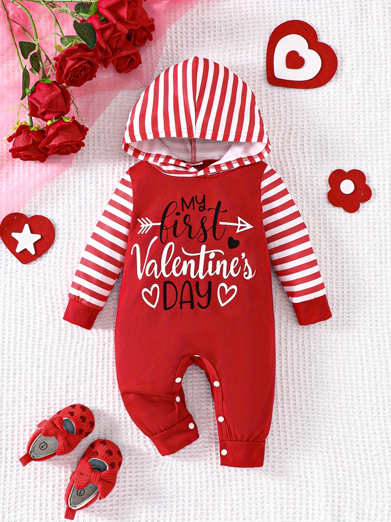 Infant's  First Valentine's Day Print Hooded Bodysuit - Temu