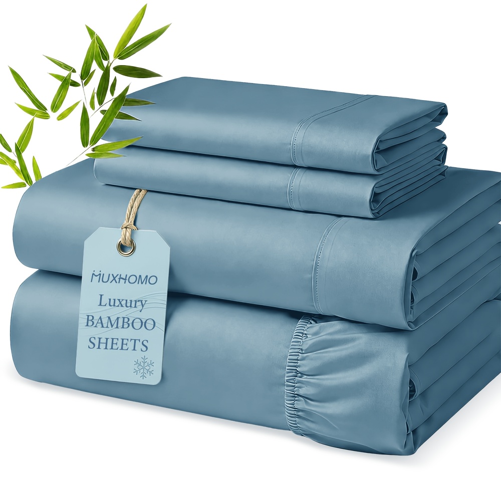 TEMU 4pcs Bamboo Bed Sheet Sets - Ultra Soft Bamboo Blend - Super Cooling & Soft Bed Sheets - Fitted Sheet Deep Pocket Up To 45cm - Hot Sleepers -