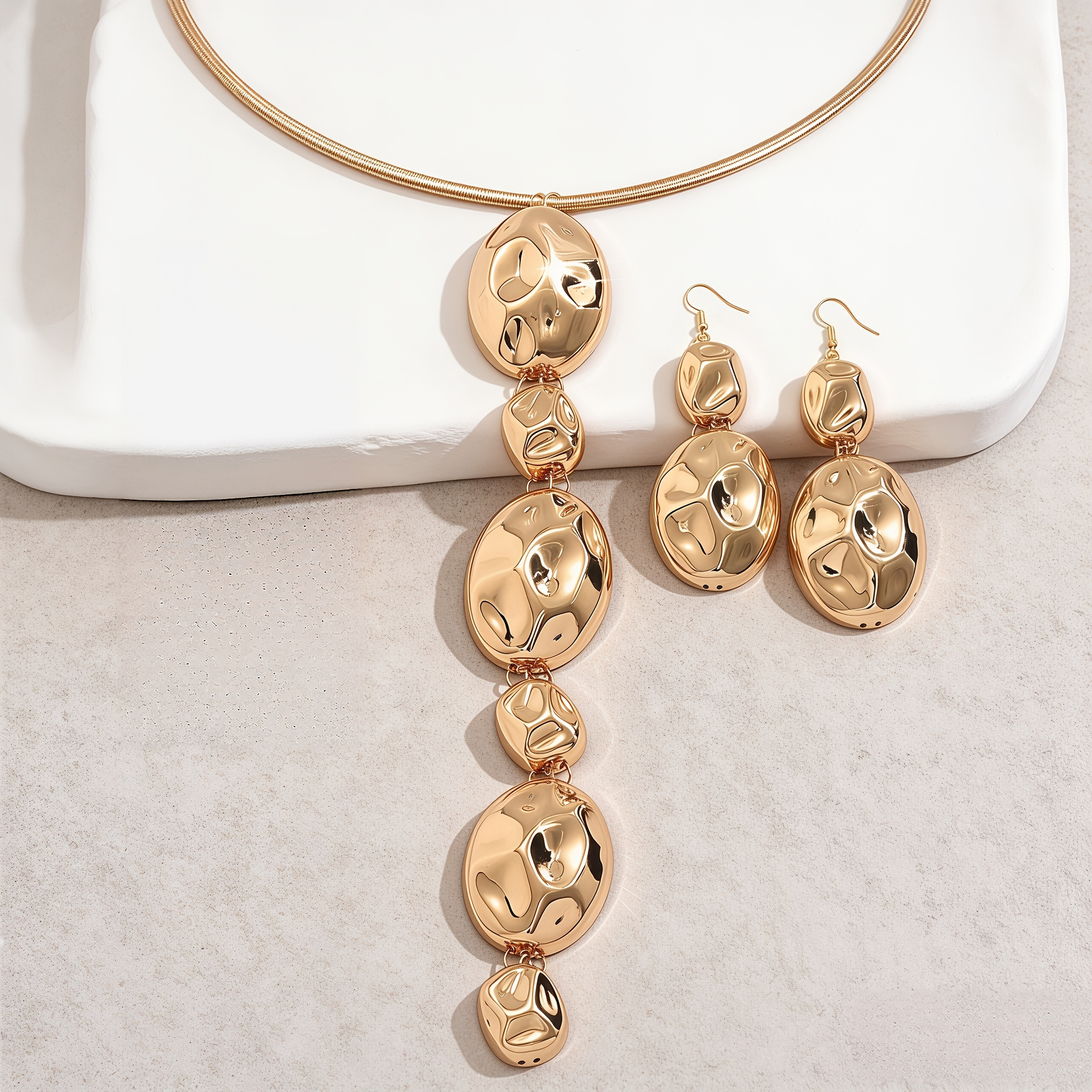 2pc Trendy Textured Irregular Geometric Y-Necklace & Earring Set