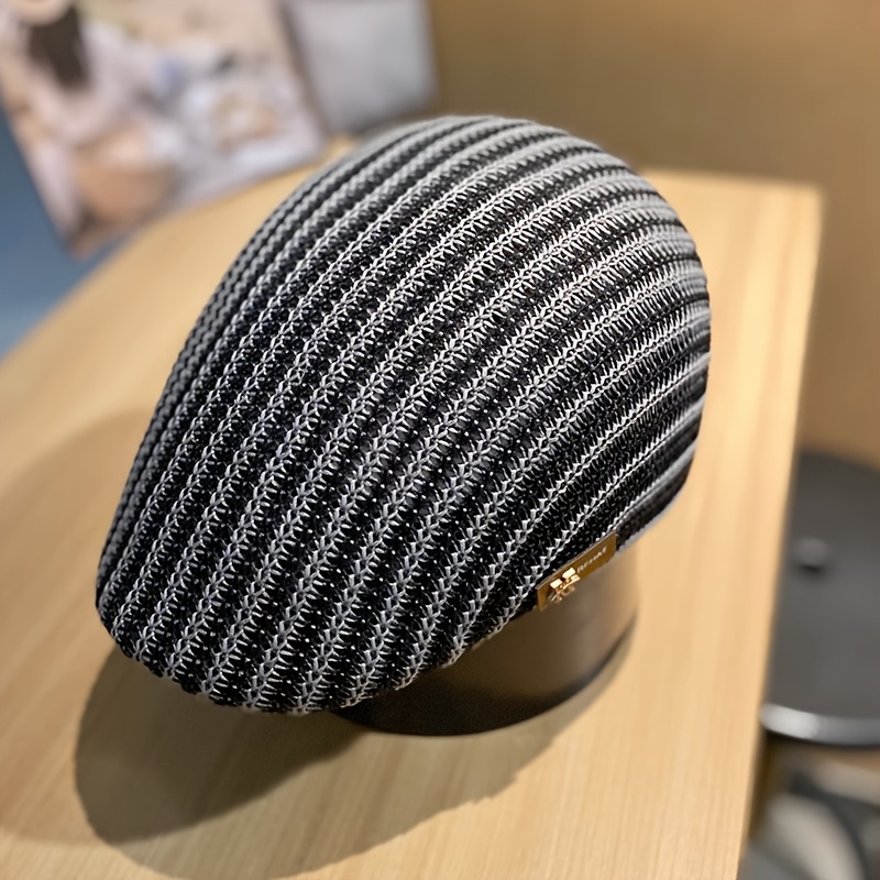 TEMU Men's Breathable Mesh Newsboy -summer Sunshade Beret, Adjustable Design, In Black, White, Curry Color-ideal For Golf And Outdoor Activities,