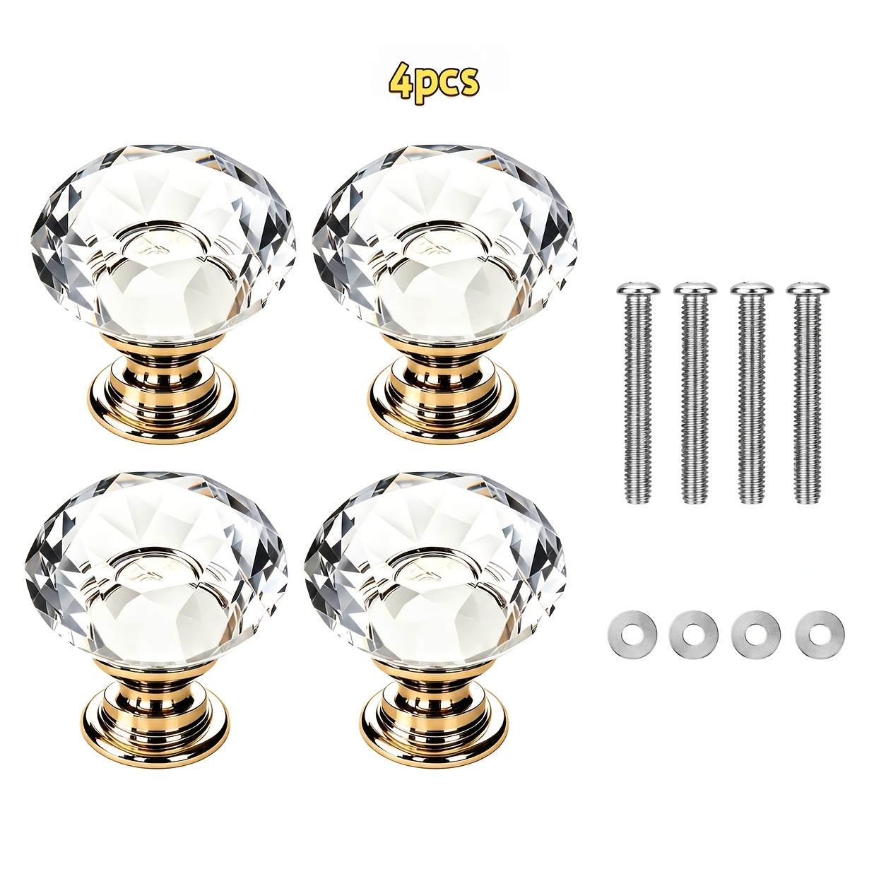 TEMU Set pomelli per armadietti in , maniglie per cassetti in vetro con taglio a diamante e base , pomelli decorativi rotondi in per armadietti da