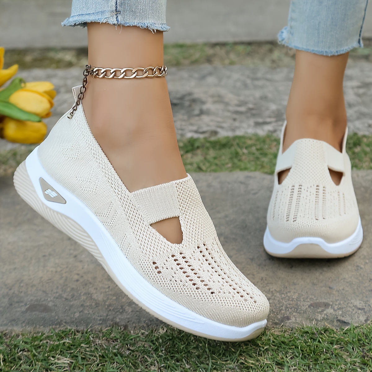 

Women's Slip-on Ballet Flats - Breathable Knit, Comfortable Walking Shoes With For All